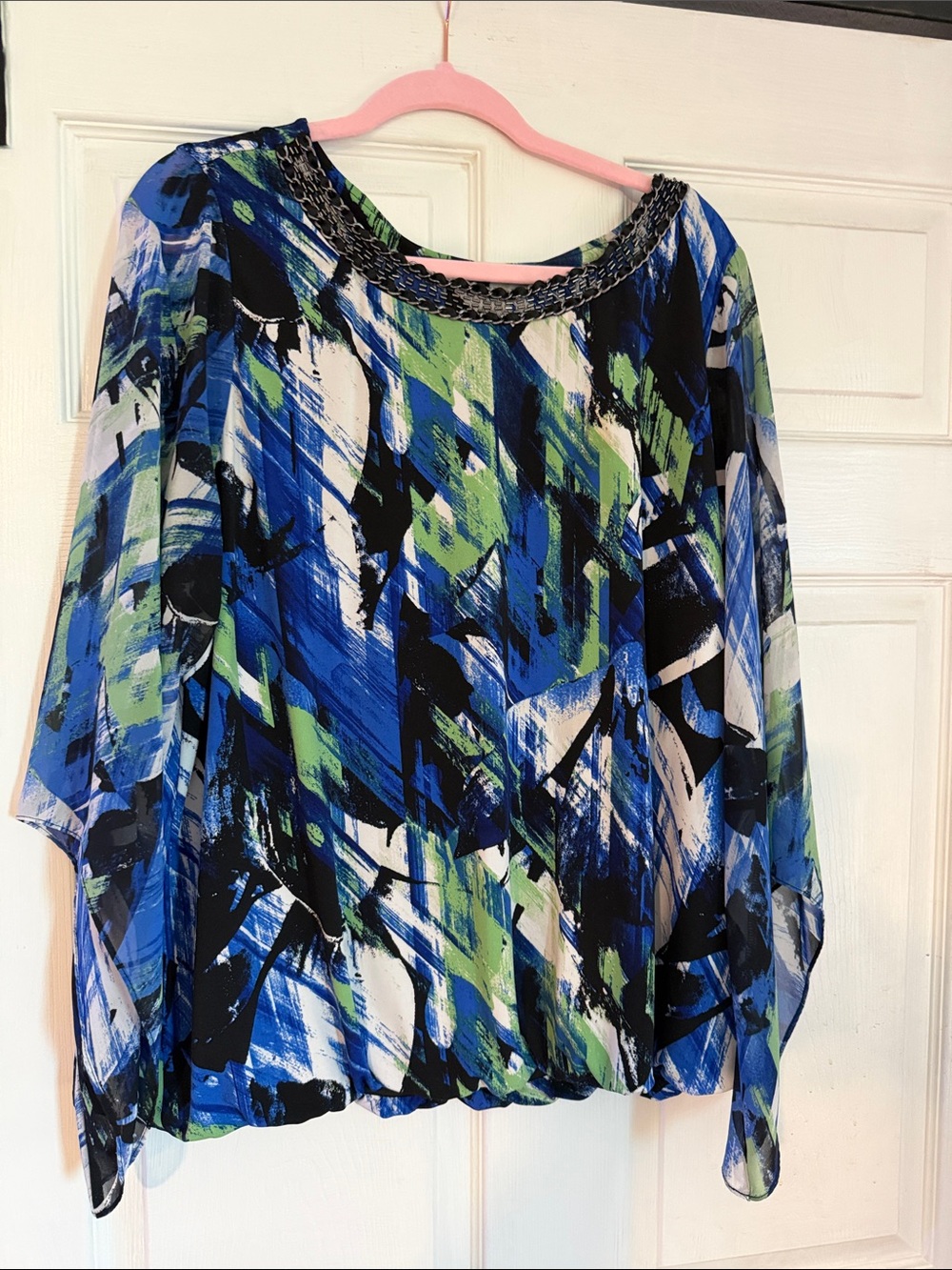 Alfani Blue, Green & Black Abstract Tunic
